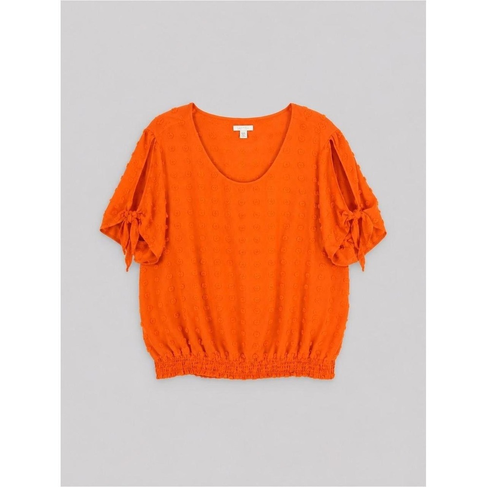 Womens Orange Chiffon Swiss Dot Blouse Size 22W Feminine Romantic Euro Summer